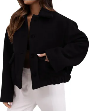 Winter Coats for Women 2024 Fashion Elegant Lapel Collar Cropped Peacoat Fall Warm Woolen Trench Coat Outerwear