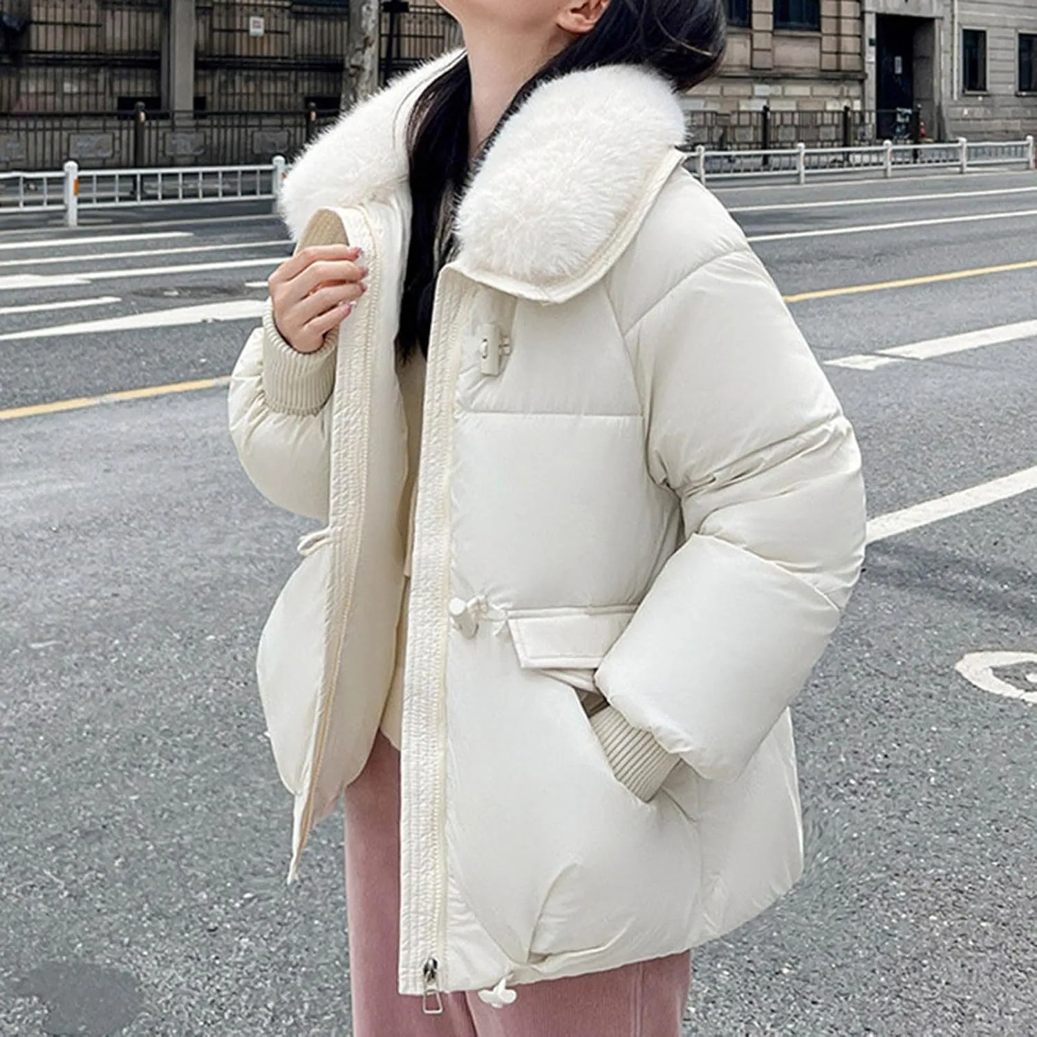 Winter Coats For Women With Hood Fleece Lined Thicken Warm Puffer Parkas Button Down Jacket Trendy Outfits Clothes