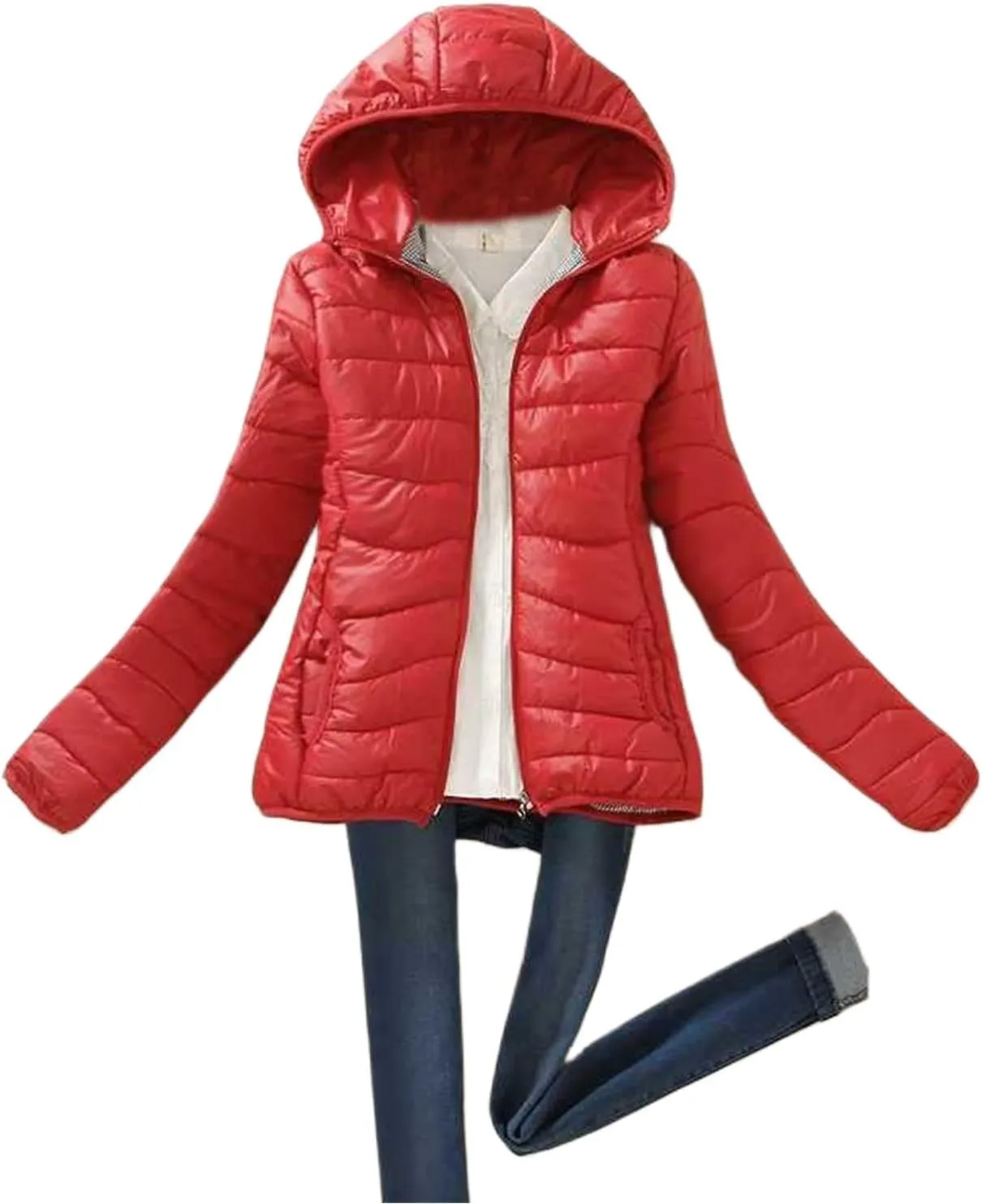 Winter Jackets for Women Trendy Warm Lightweight Puffer Coats Solid Quilted Full Zip Down Outerwear with Hood