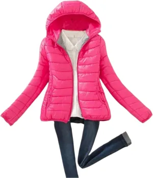 Winter Jackets for Women Trendy Warm Lightweight Puffer Coats Solid Quilted Full Zip Down Outerwear with Hood