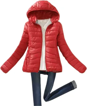 Winter Jackets for Women Trendy Warm Lightweight Puffer Coats Solid Quilted Full Zip Down Outerwear with Hood