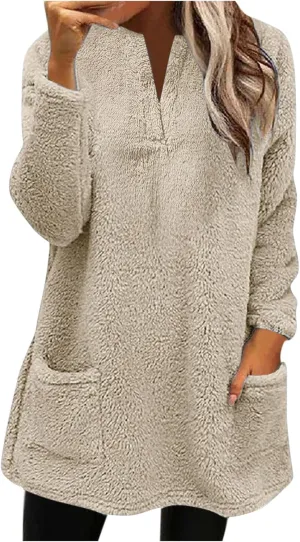 Women Fleece Winter Coats Faux Shearling Oversized Y2K Sweatshirts Long Sleeve Loose Fit Fuzzy Sherpa Pullover Tops Outerwear