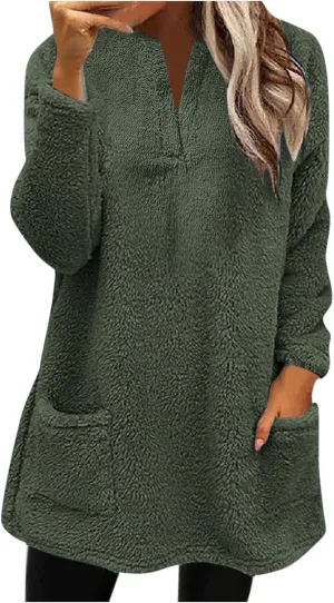 Women Fleece Winter Coats Faux Shearling Oversized Y2K Sweatshirts Long Sleeve Loose Fit Fuzzy Sherpa Pullover Tops Outerwear