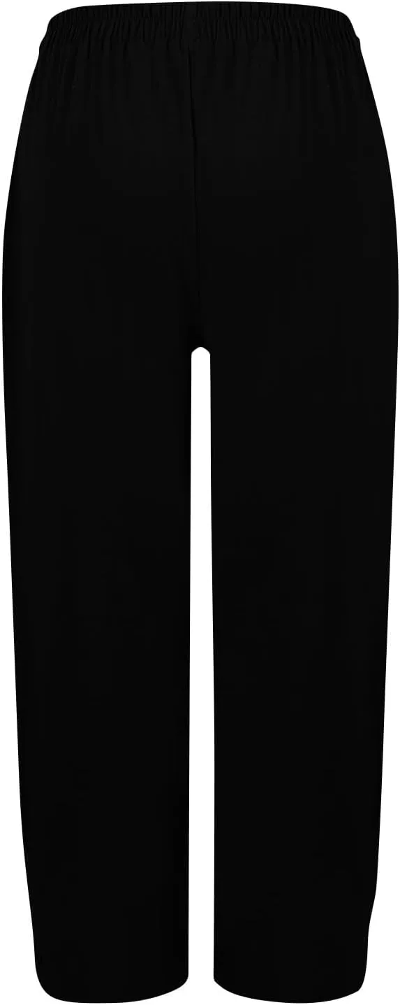 Women Linen Palazzo Pants Summer Boho Wide Leg High Waist Drawstring Casual High Waist Lounge Pant Trousers Pockets