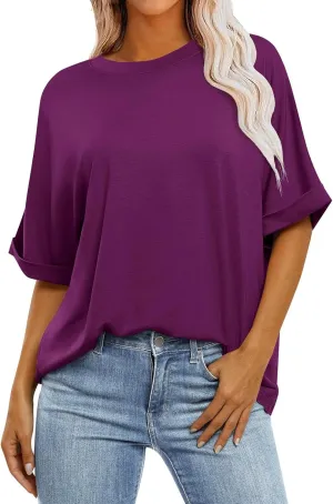 Women Oversized Striped Short Sleeve T-Shirts Color Block Crew Neck Pullover Basic Shirt Casual Summer Tee Tops
