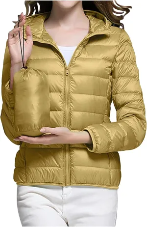 Women Winter Jackets Plus Size Packable Quilted Puffer Parka Coat Full Zip Hooded Down Jacket Outerwear with Hood