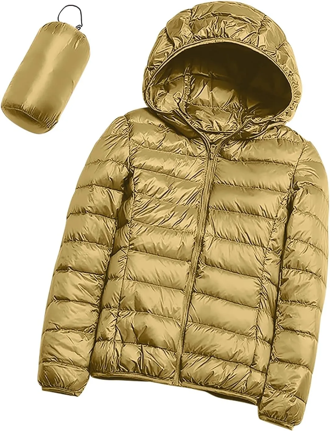 Women Winter Jackets Plus Size Packable Quilted Puffer Parka Coat Full Zip Hooded Down Jacket Outerwear with Hood