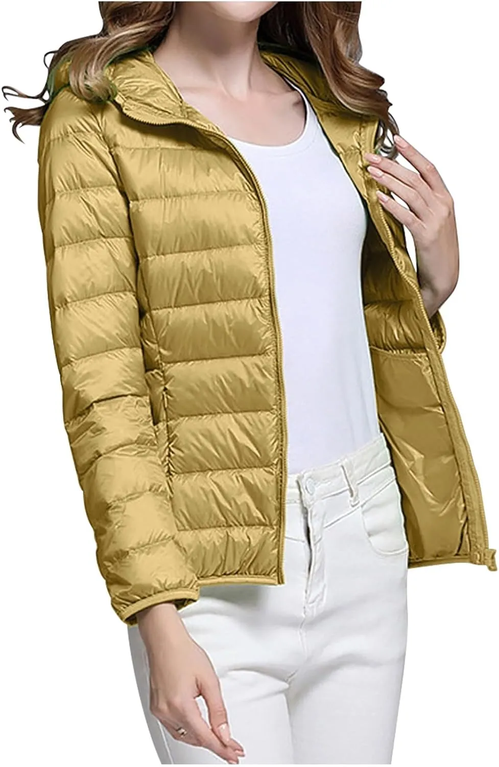 Women Winter Jackets Plus Size Packable Quilted Puffer Parka Coat Full Zip Hooded Down Jacket Outerwear with Hood