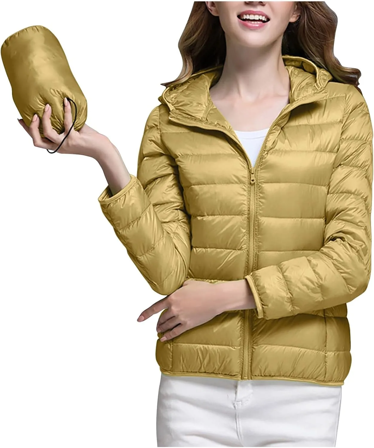 Women Winter Jackets Plus Size Packable Quilted Puffer Parka Coat Full Zip Hooded Down Jacket Outerwear with Hood