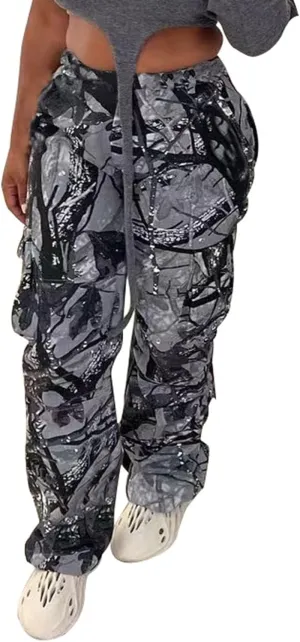 Women's Camo Cargo Pants High Waist Camouflage Jogger Pants Sweatpants Army Cargo Pants