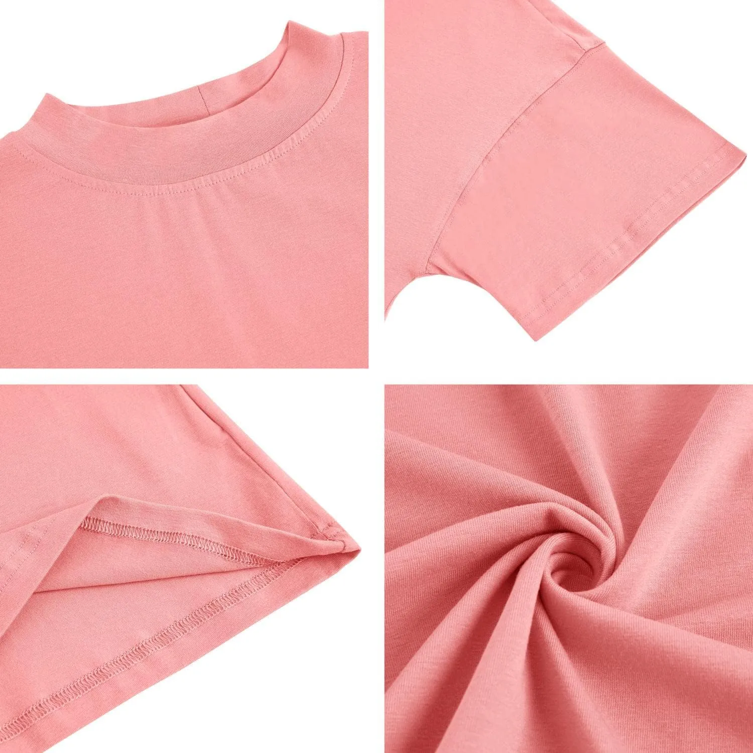 Womens Casual Short Sleeve Mock Neck T Shirts Summer Loose Fit Basic Plain Tee Tops