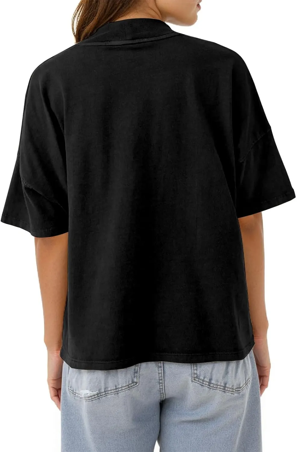 Womens Casual Short Sleeve Mock Neck T Shirts Summer Loose Fit Basic Plain Tee Tops