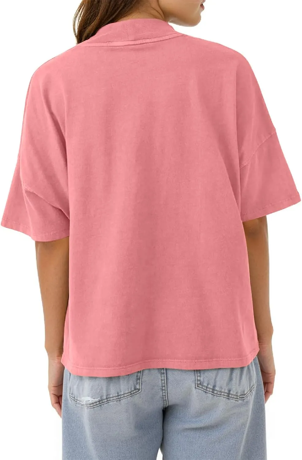 Womens Casual Short Sleeve Mock Neck T Shirts Summer Loose Fit Basic Plain Tee Tops