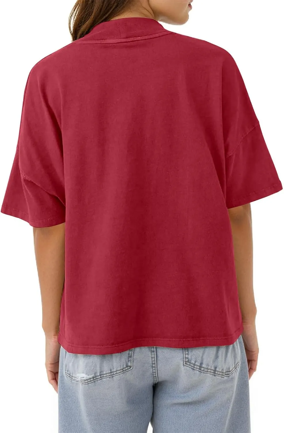 Womens Casual Short Sleeve Mock Neck T Shirts Summer Loose Fit Basic Plain Tee Tops