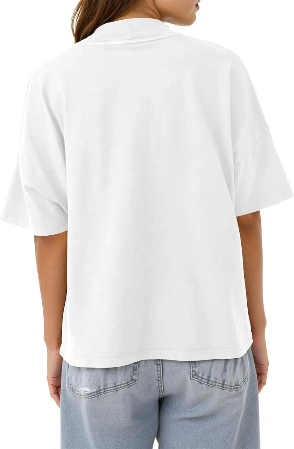Womens Casual Short Sleeve Mock Neck T Shirts Summer Loose Fit Basic Plain Tee Tops