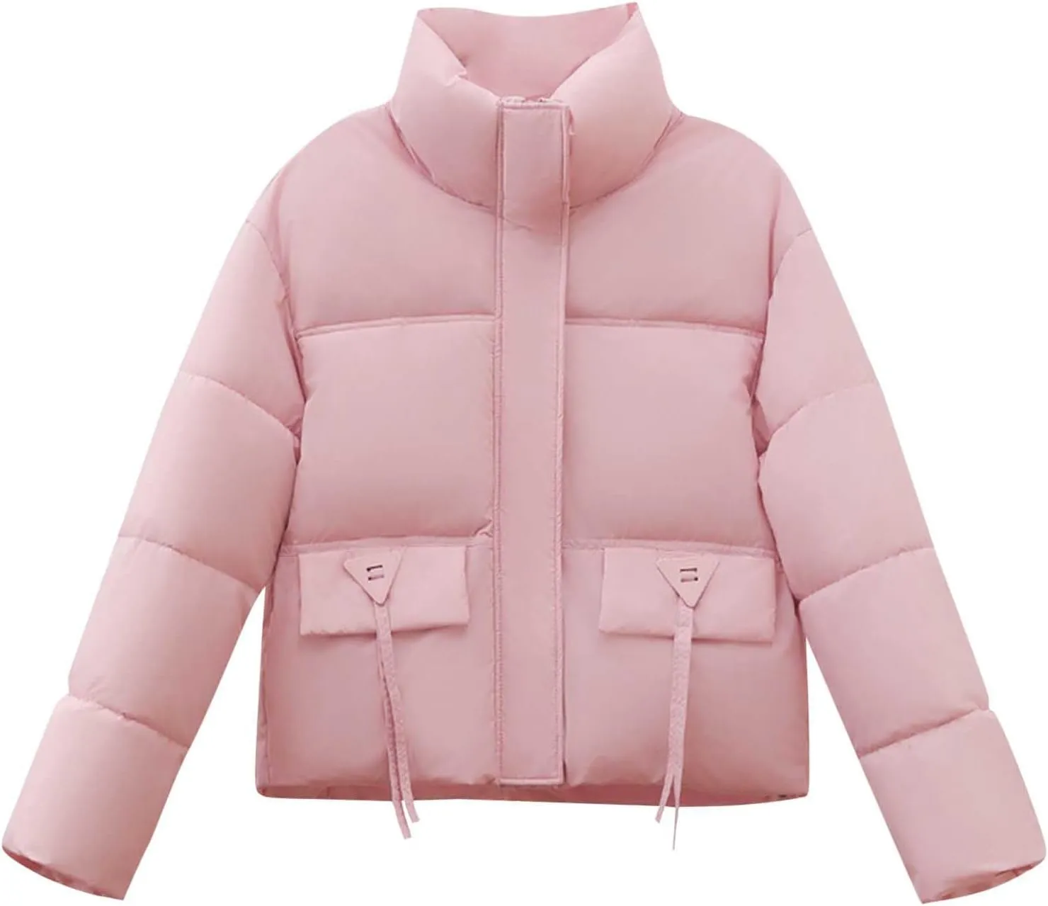 Women's Cropped Quilted Puffer Jackets Casual Baggy Long Sleeve Zipper Down Coat Winter Short Puffy Jacket Outwear