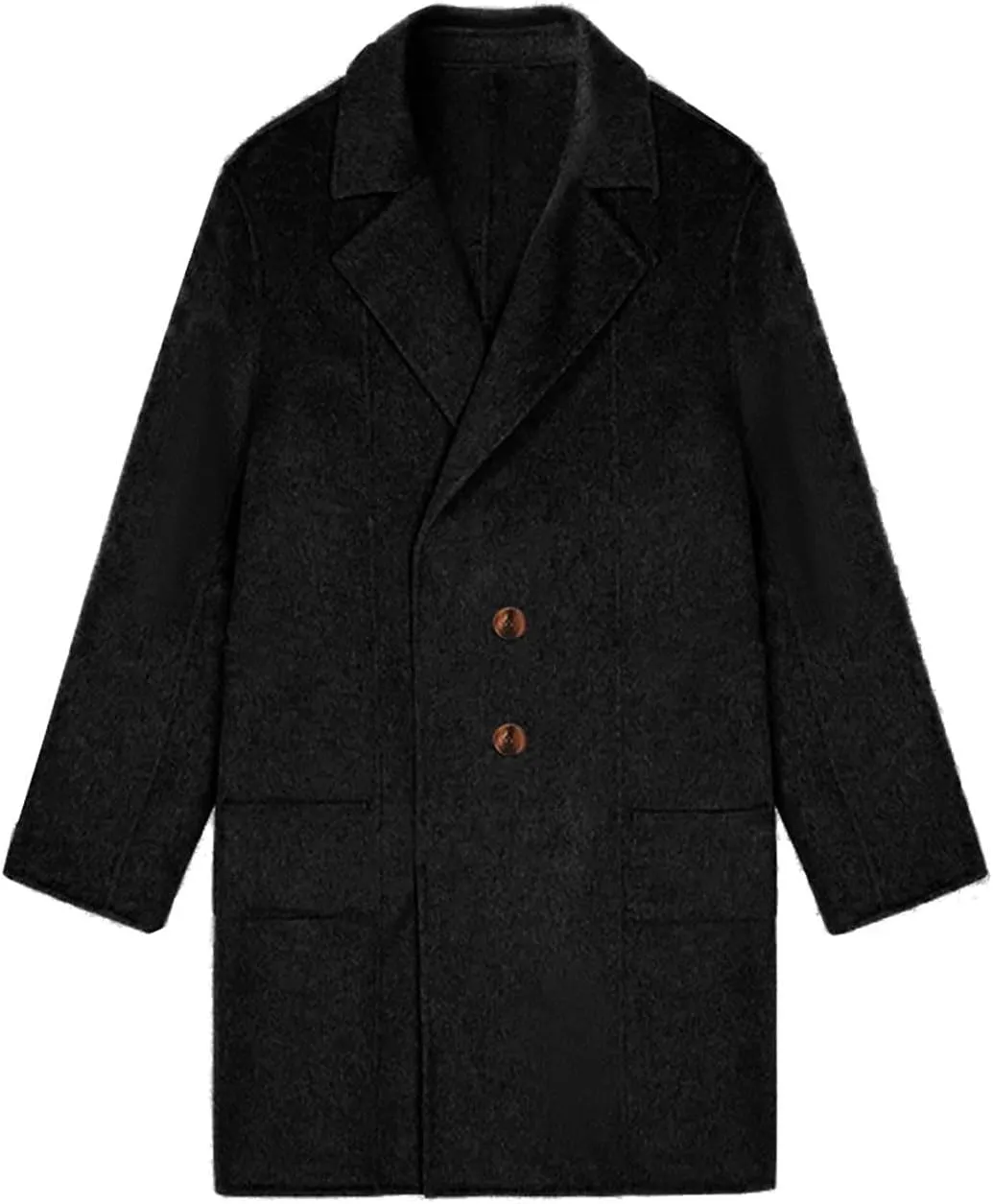 Women’s Double Breasted Mid Long Trench Coat 2024 Lapel Collar Pea Coats Winter Wool Coats with Pockets Outerwear