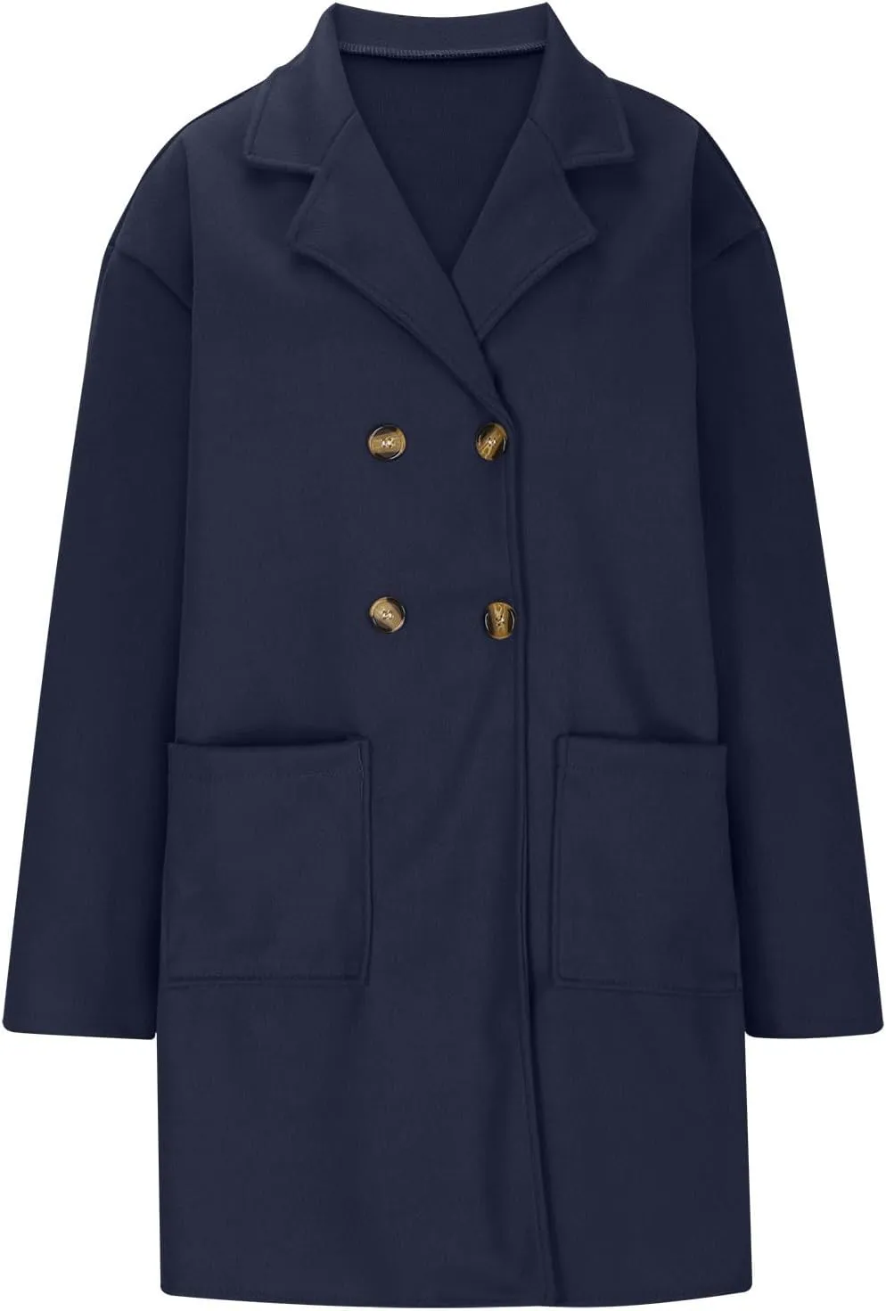 Women’s Double Breasted Mid Long Trench Coat 2024 Lapel Collar Pea Coats Winter Wool Coats with Pockets Outerwear