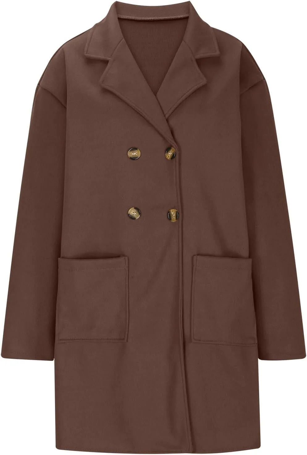 Women’s Double Breasted Mid Long Trench Coat 2024 Lapel Collar Pea Coats Winter Wool Coats with Pockets Outerwear