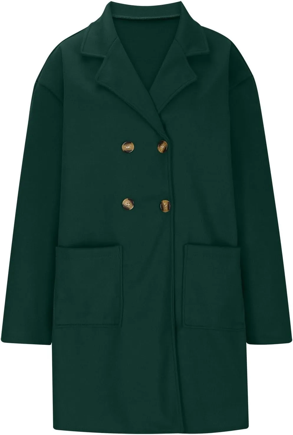 Women’s Double Breasted Mid Long Trench Coat 2024 Lapel Collar Pea Coats Winter Wool Coats with Pockets Outerwear