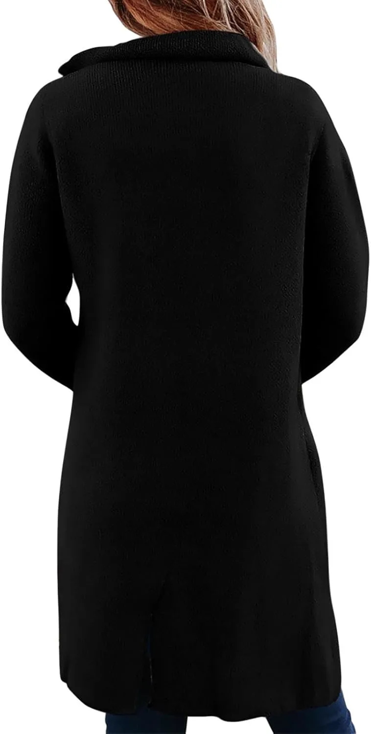 Women’s Double Breasted Mid Long Trench Coat 2024 Lapel Collar Pea Coats Winter Wool Coats with Pockets Outerwear