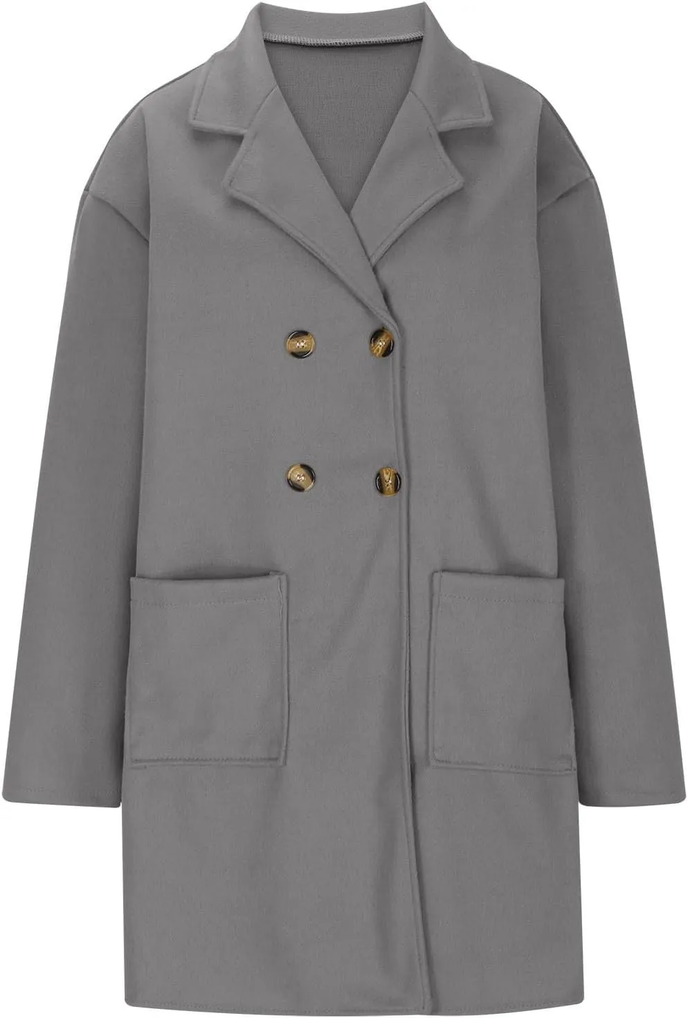 Women’s Double Breasted Mid Long Trench Coat 2024 Lapel Collar Pea Coats Winter Wool Coats with Pockets Outerwear