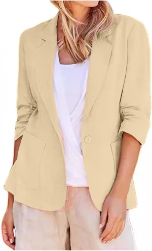 Women's Elegant 3/4 Sleeve Blazers,Slim Fit Workwear Suit Jackets Fall Fashion Single Breasted Open Front Cardigans