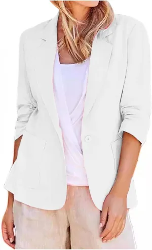 Women's Elegant 3/4 Sleeve Blazers,Slim Fit Workwear Suit Jackets Fall Fashion Single Breasted Open Front Cardigans