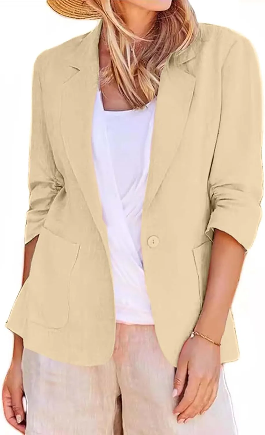 Women's Elegant 3/4 Sleeve Blazers,Slim Fit Workwear Suit Jackets Fall Fashion Single Breasted Open Front Cardigans