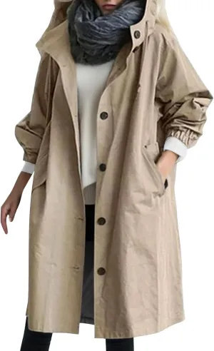 Women's Elegant Notched Collar Double Button Slim Long Wool Blend Pea Coat Jacket