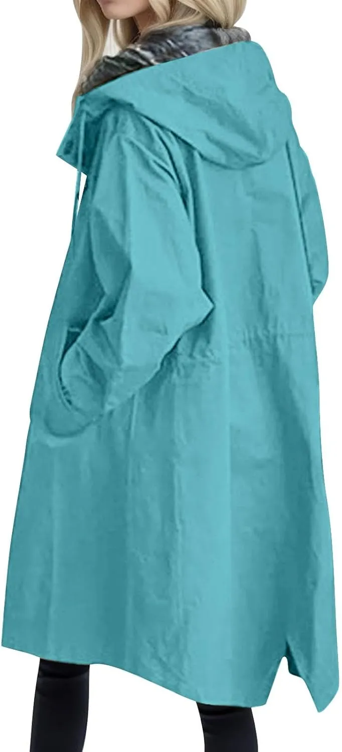 Women's Elegant Notched Collar Double Button Slim Long Wool Blend Pea Coat Jacket