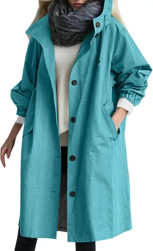 Women's Elegant Notched Collar Double Button Slim Long Wool Blend Pea Coat Jacket