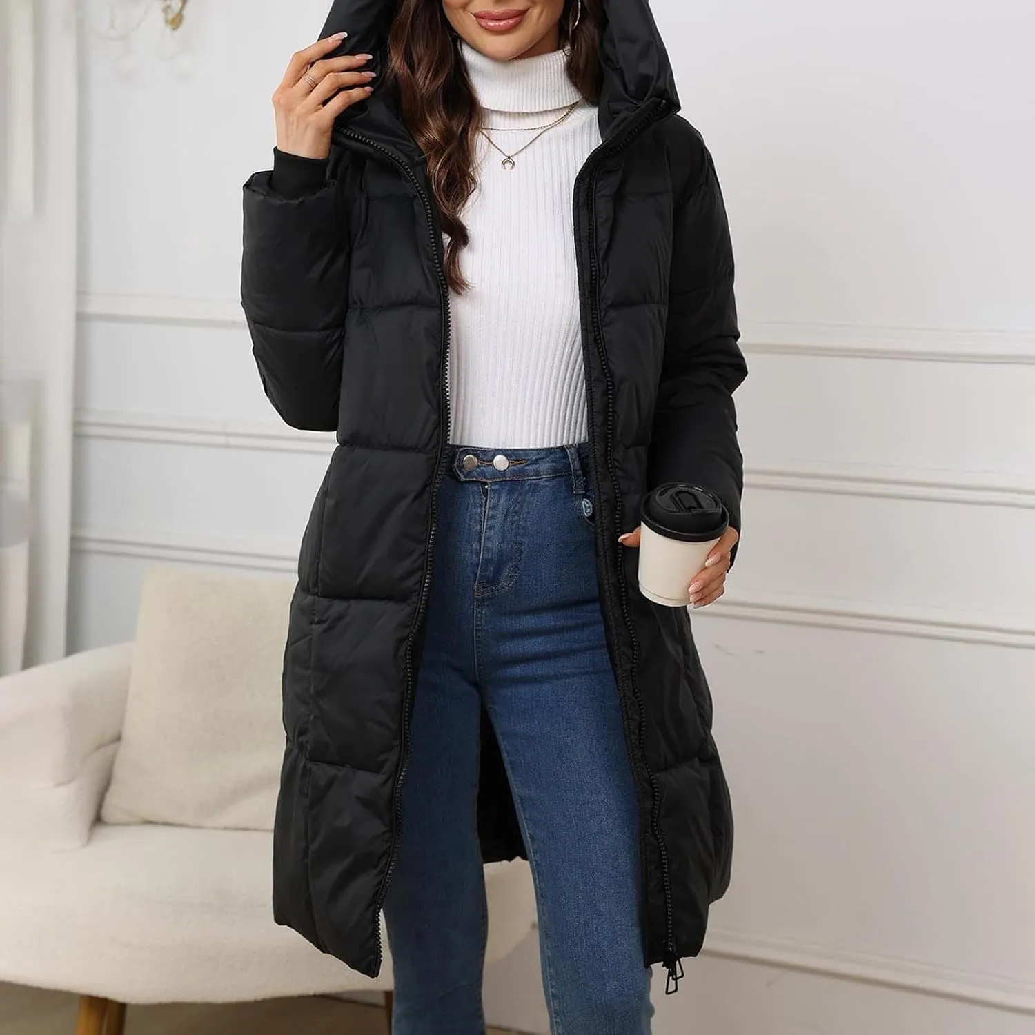 Womens Fall Winter Wool Coats Cute Graphic Long Sleeve Wool Lined Jacket Coat Winter Classic Outwear Coats