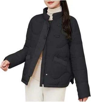 Womens Lightweight Button Puffer Vest Cropped Solid Color Vintage Sleeveless Down Jacket Winter Warm Sport Waistcoat