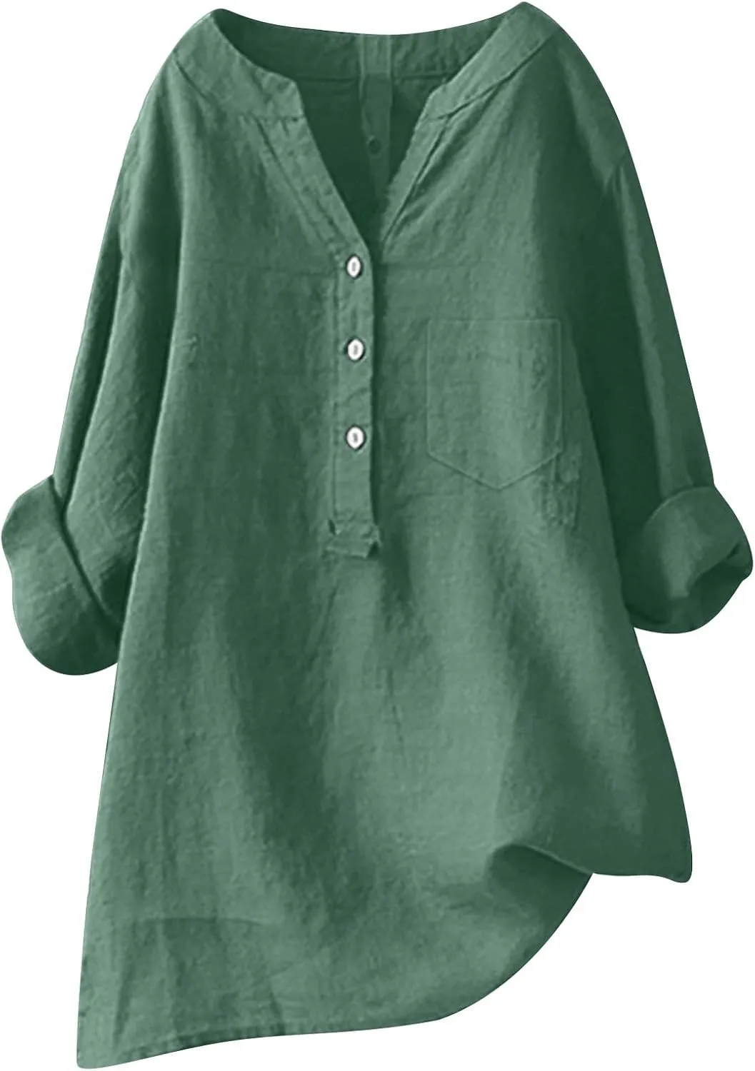 Women's Linen Button Down Shirts Short Sleeve V Neck Tshirts Summer Plain Blouses Casual Loose Fit Tunic Tops Outfits