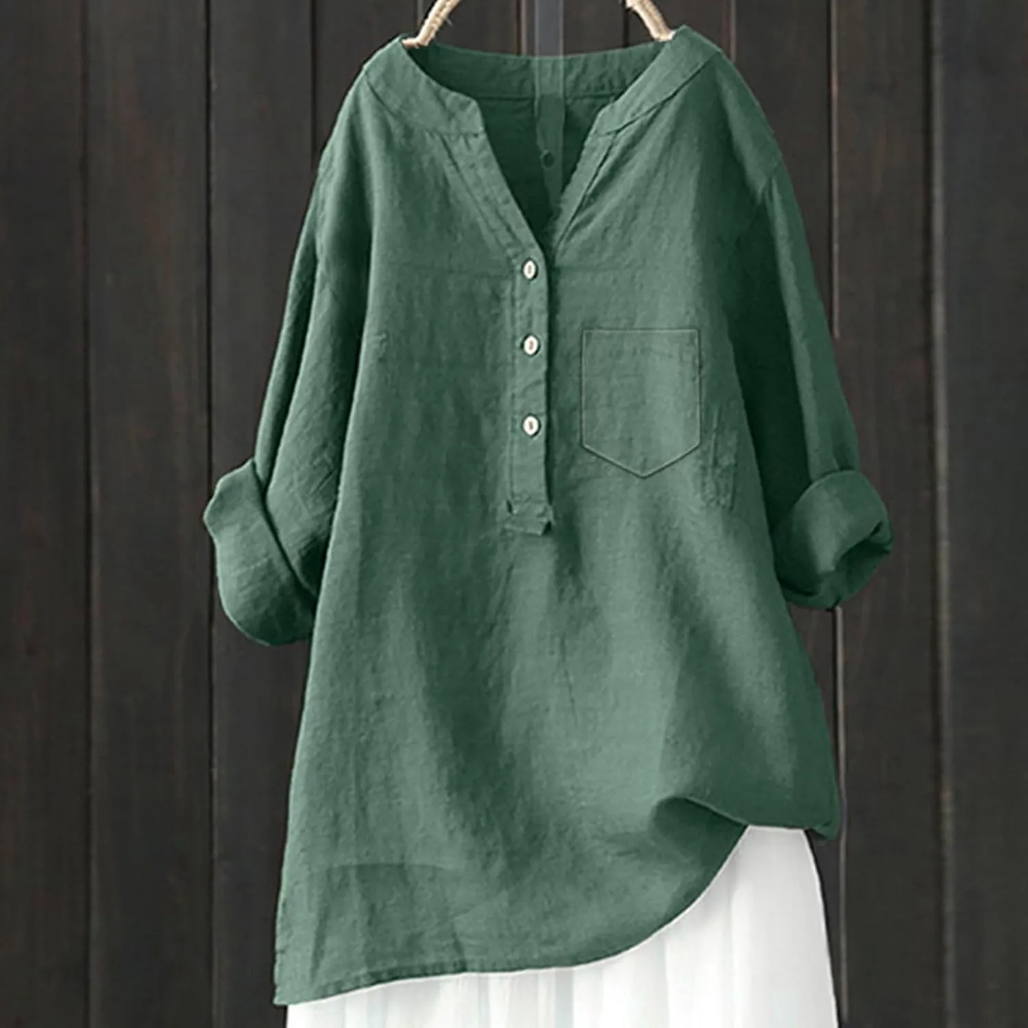 Women's Linen Button Down Shirts Short Sleeve V Neck Tshirts Summer Plain Blouses Casual Loose Fit Tunic Tops Outfits