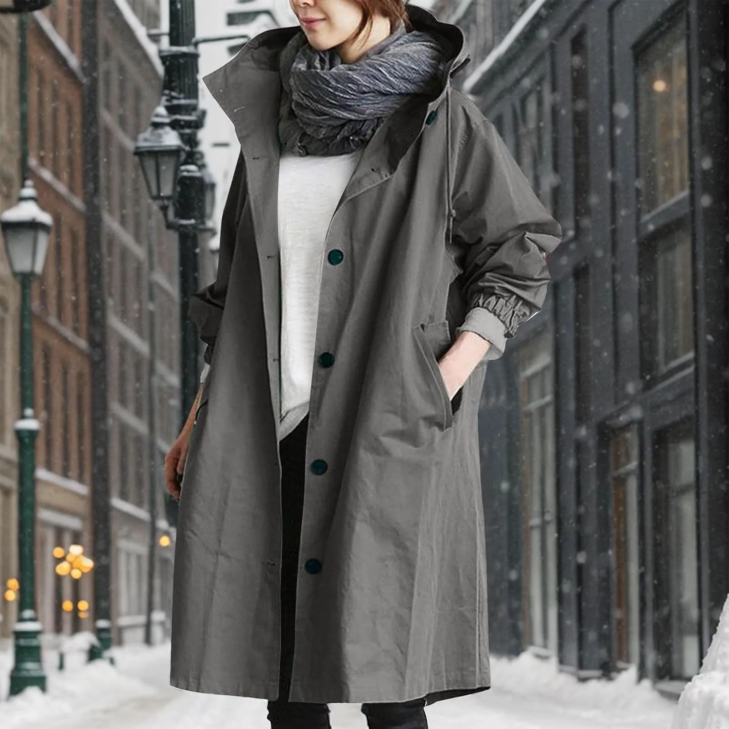 Womens Long Coat Classic Open Front Zip Up Casual Winter Wool Blend Over Pea Coats Long Jackets