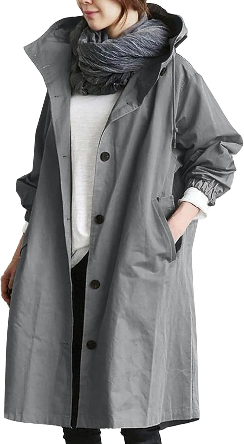 Womens Long Coat Classic Open Front Zip Up Casual Winter Wool Blend Over Pea Coats Long Jackets