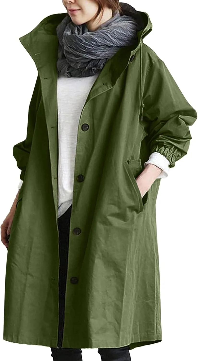 Womens Long Coat Classic Open Front Zip Up Casual Winter Wool Blend Over Pea Coats Long Jackets