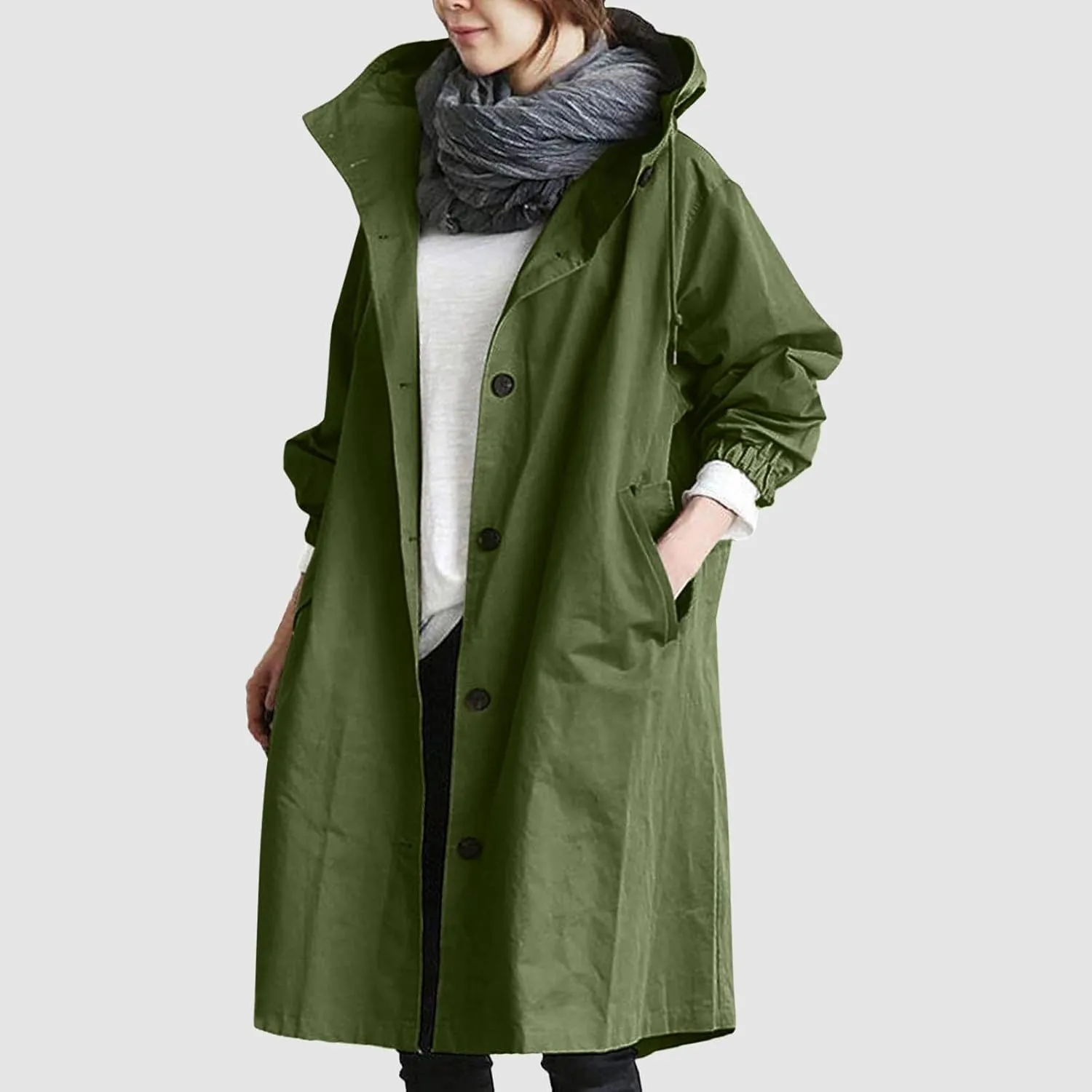 Womens Long Coat Classic Open Front Zip Up Casual Winter Wool Blend Over Pea Coats Long Jackets