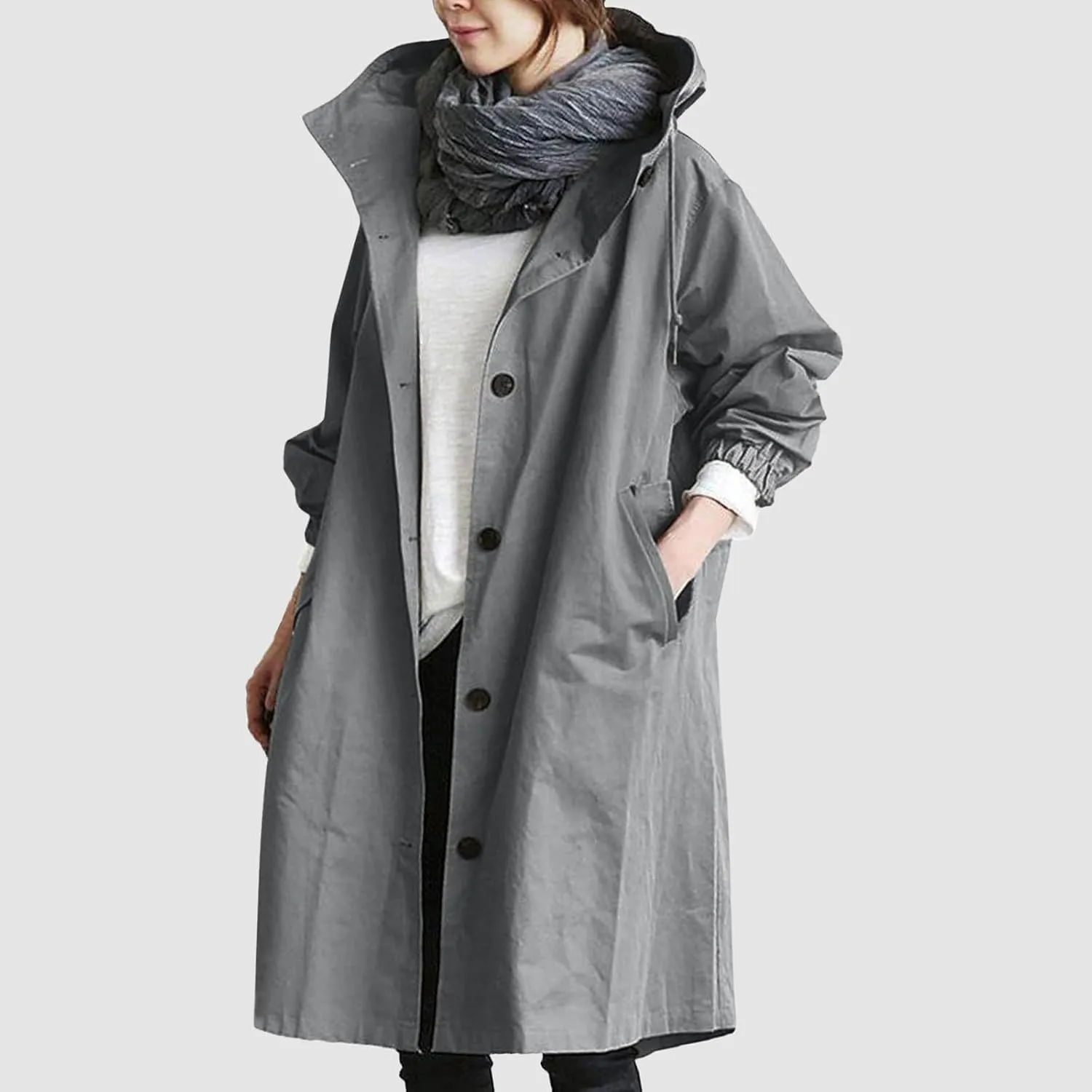 Womens Long Coat Classic Open Front Zip Up Casual Winter Wool Blend Over Pea Coats Long Jackets