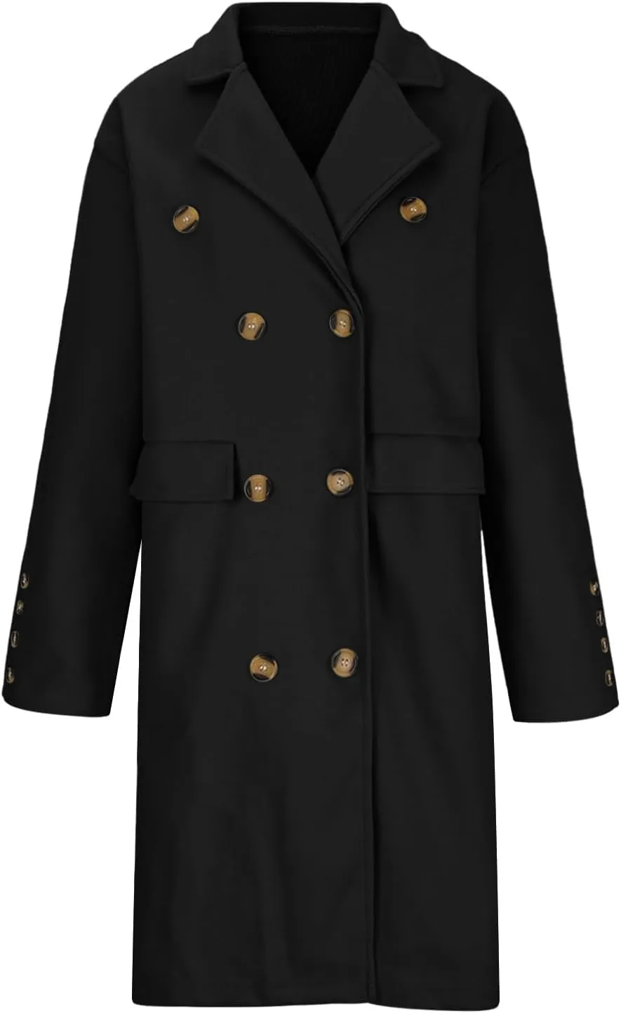 Women's Long Pea Coats Plus Size Double Breasted Overcoat Casual Lapel Wool Coats Long Winter Coats with Pockets