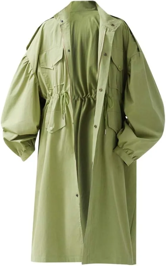 Women's Long Trench Coat Windproof Classic Lapel Oversized Trenchcoat Elastic Waist Fashion 2024 Overcoat with Pocket
