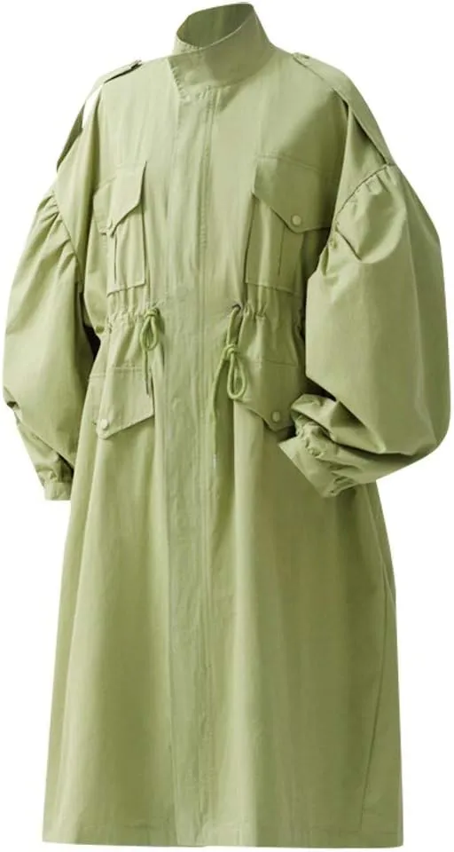 Women's Long Trench Coat Windproof Classic Lapel Oversized Trenchcoat Elastic Waist Fashion 2024 Overcoat with Pocket