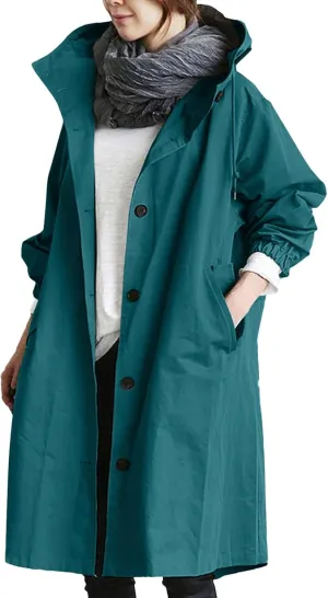 Women's Notch Lapel Double Breasted Wool Blend Mid Long Pea Trench Coat