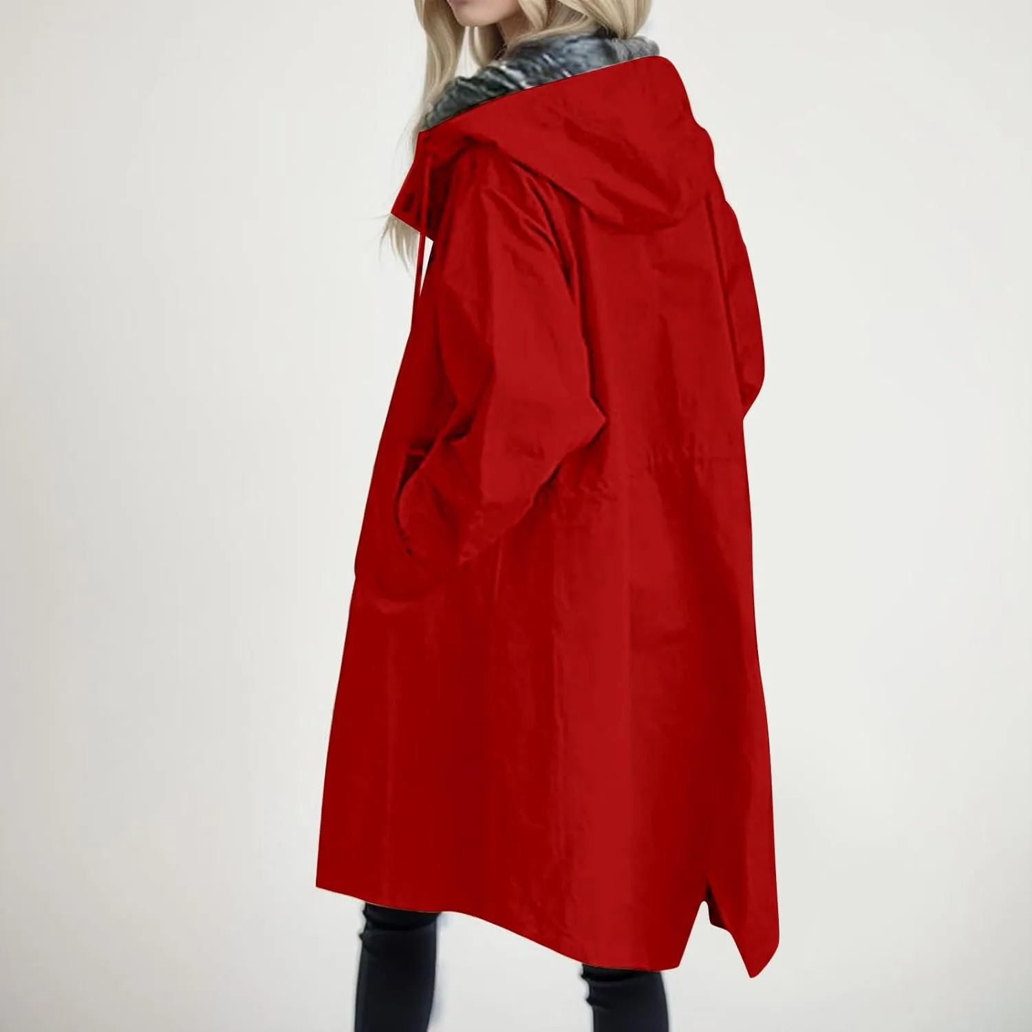 Women's Notch Lapel Double Breasted Wool Blend Mid Long Pea Trench Coat