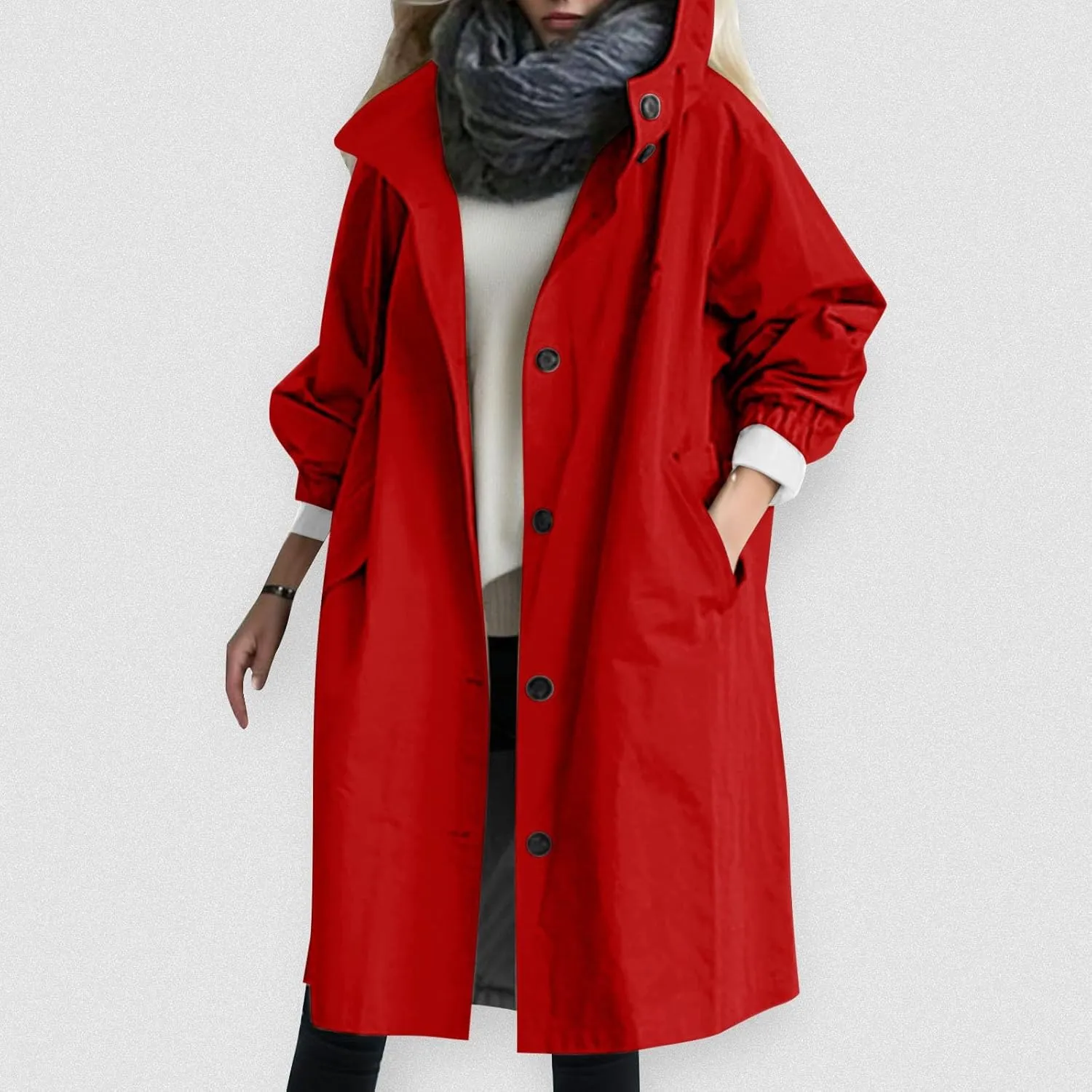Women's Notch Lapel Double Breasted Wool Blend Mid Long Pea Trench Coat