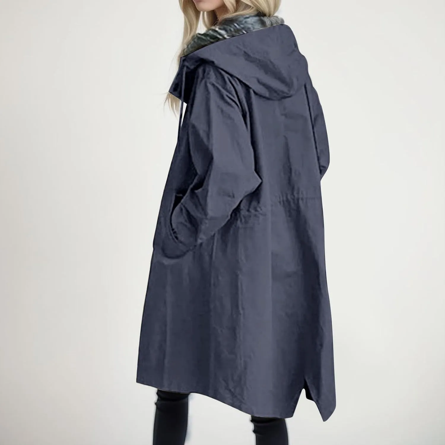Womens Notched Lapel Collar Double Breasted Pea Coat Winter Wool Blend Over Coats Long Jackets