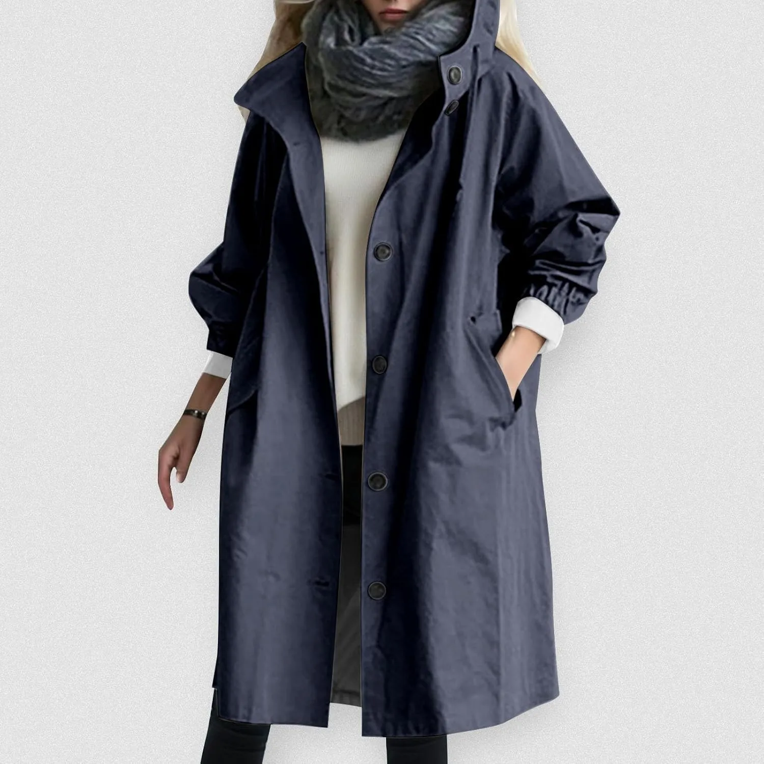 Womens Notched Lapel Collar Double Breasted Pea Coat Winter Wool Blend Over Coats Long Jackets