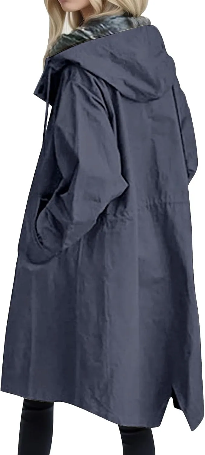 Womens Notched Lapel Collar Double Breasted Pea Coat Winter Wool Blend Over Coats Long Jackets